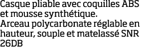 Casque pliable avec coquilles ABS et mousse synth tique  Arceau polycarbonate r glable en hauteur, souple et matelass   