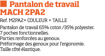   Pantalon de travail MACH 2PA2 Ref  M2PA2+ COULEUR + TAILLE Pantalon de travail 65% coton  35% polyester  7 poches f   