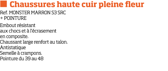   Chaussures haute cuir pleine fleur Ref  MONSTER MARRON S3 SRC + POINTURE Embout r sistant aux chocs et   l  craseme   