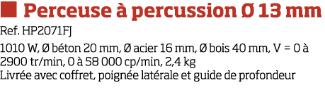   Perceuse   percussion   13 mm Ref  HP2071FJ 1010 W,   b ton 20 mm,   acier 16 mm,   bois 40 mm, V   0   2900 tr min   