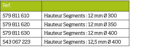 Ref ,,579 811 610,Hauteur Segments : 12 mm   300,579 811 620,Hauteur Segments : 12 mm   350,579 811 630,Hauteur Segme   