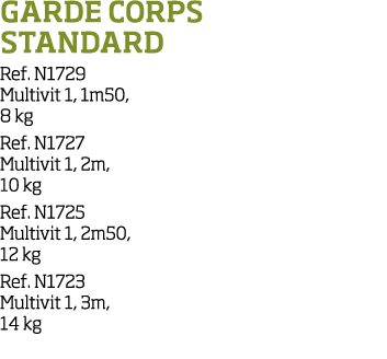 Garde corps standard Ref  N1729 Multivit 1, 1m50, 8 kg Ref  N1727 Multivit 1, 2m, 10 kg Ref  N1725 Multivit 1, 2m50,    