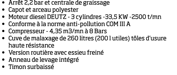 Arr t 2,2 bar et centrale de graissage Capot et arceau polyester Moteur diesel DEUTZ - 3 cylindres -33,5 KW -2500 t m   