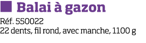   Balai   gazon R f  550022 22 dents, fil rond, avec manche, 1100 g